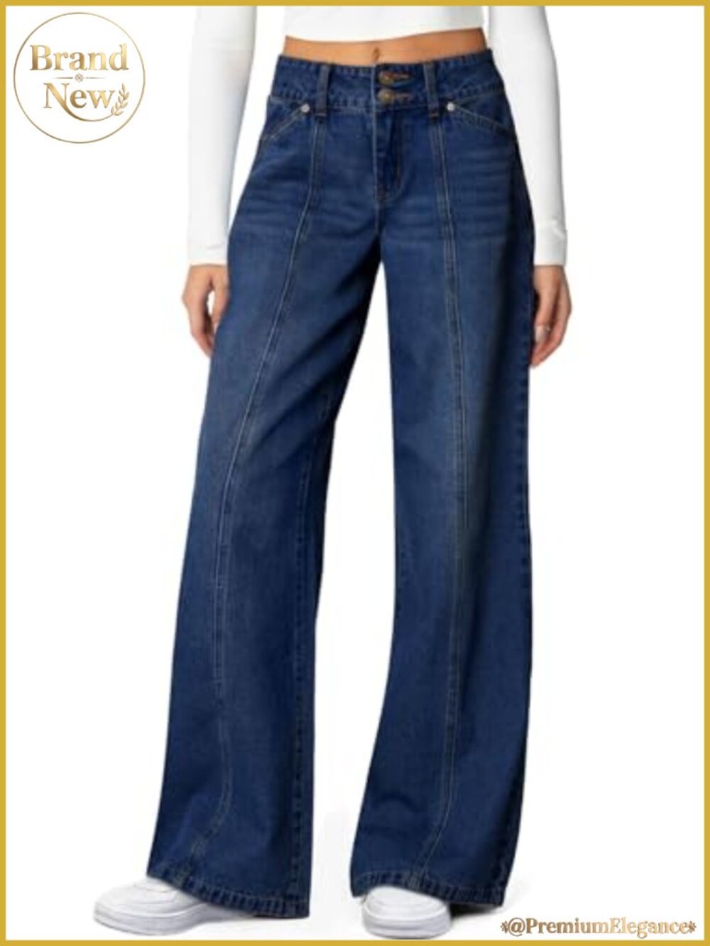 High Waisted Wide Leg Stretchy Jeans for Women - Cotton Blend, Straight Leg